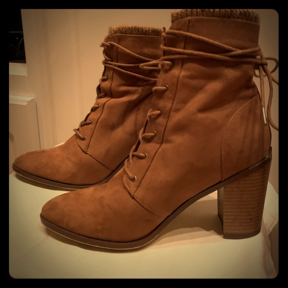 Tan suede lace up boots